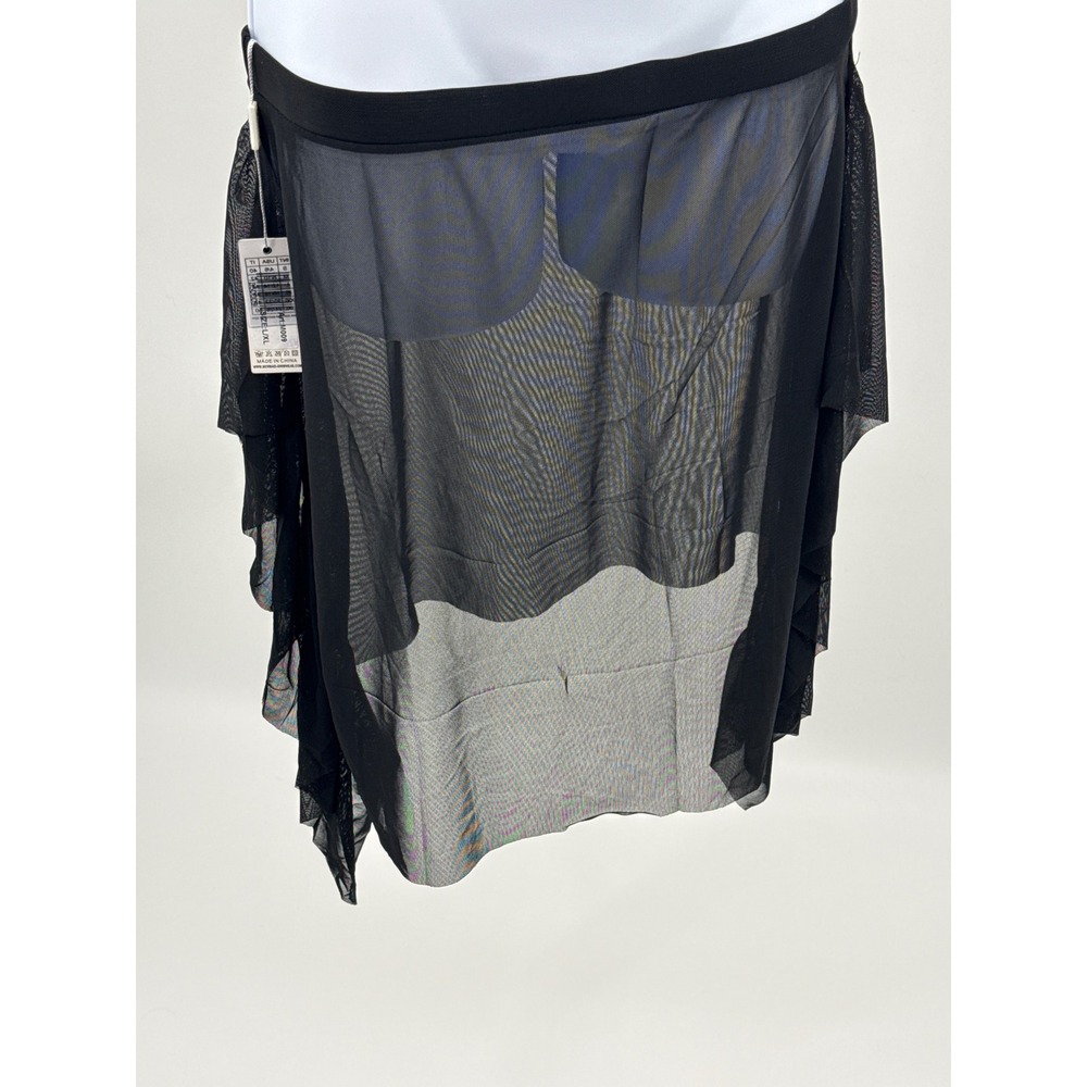 Mermaid Swimwear Black Mesh Ruffle Skirt Swimsuit Cover Up Asymmetrical L/XL